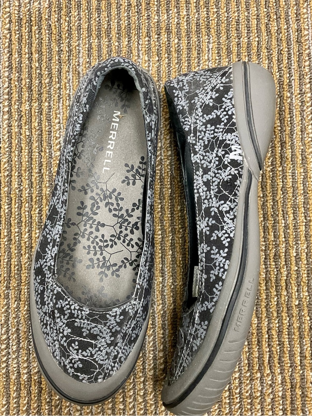 Merrell Black and White Floral Slip-On Flats